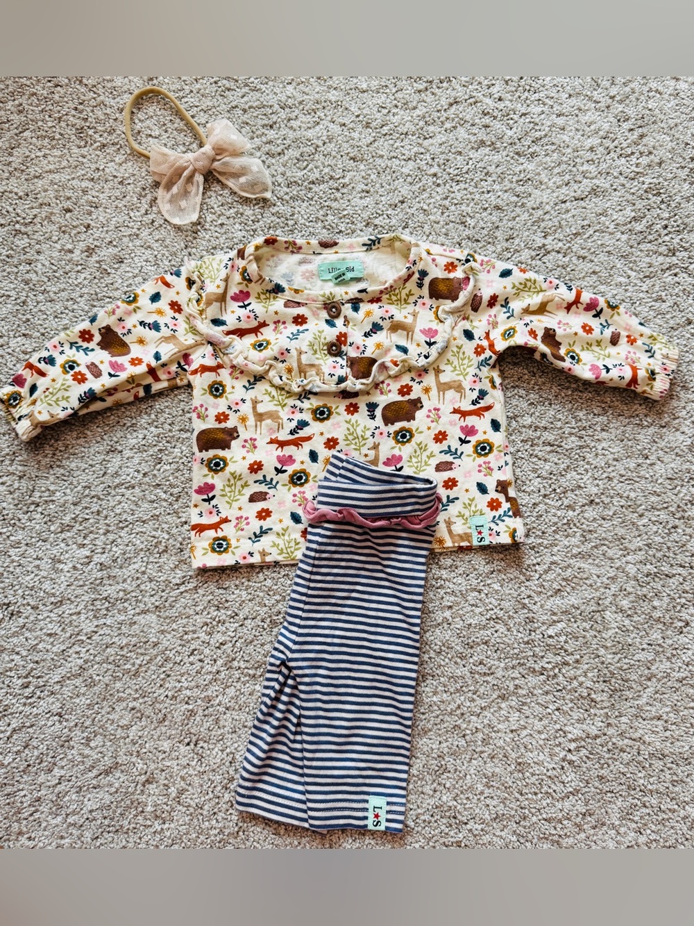 Lilly + Sid organic cotton Woodland Animal Top & Striped Pants Set.